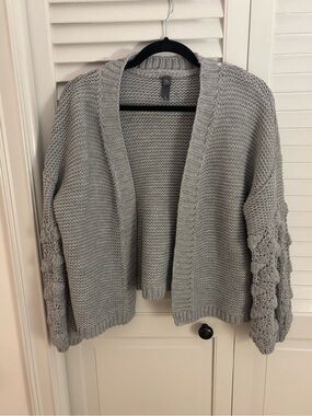 Alya Open-Front Chunky Knit Cardigan - Light Gray